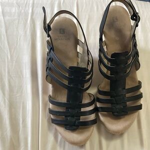 White Mountain Black Gladiator Sandals with Cushioned Footbed
